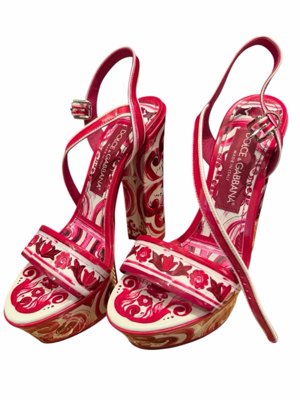 Dolce & Gabbana Pink and Cream Floral Platform Slingback Heels